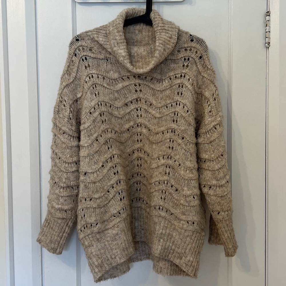 FRNCH Comfy cream oversized turtleneck sweater